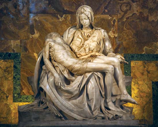 Pietà, marble sculpture by Michelangelo, 1499 in St. Peter's Basilica, Rome #FrizeMedia